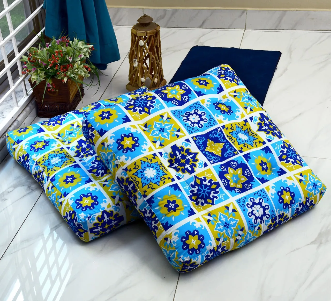 Digital Printed Square Floor Cushions-Patch Art