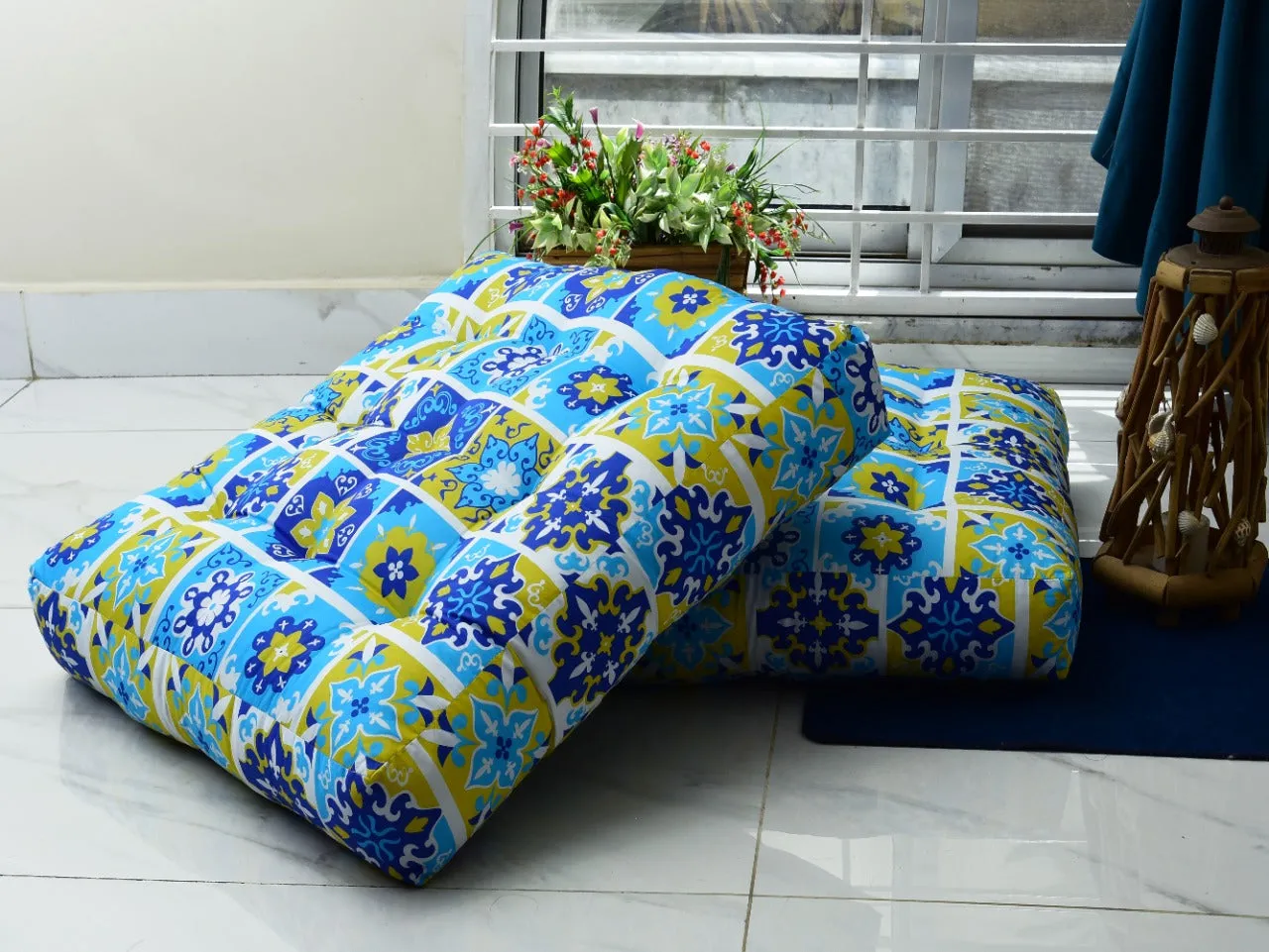 Digital Printed Square Floor Cushions-Patch Art