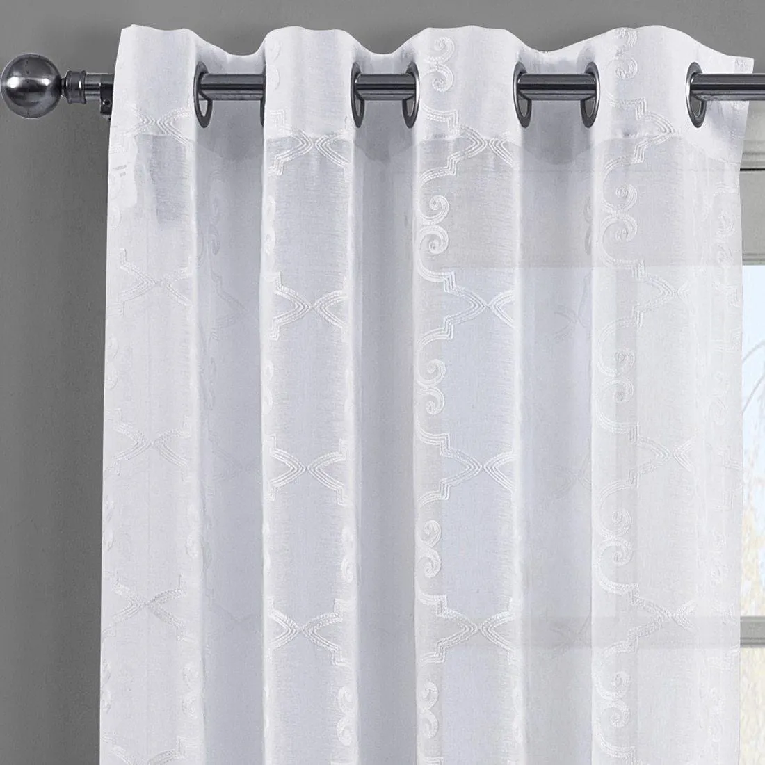 Embroidered Melanie Grommet Top Sheer Curtain Pair (Set of 2 )