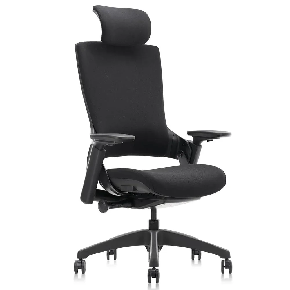 Ergonomic High Swivel Executive Chair with Adjustable Height Head 3D Arm Rest Lumbar Support, Black Fabric