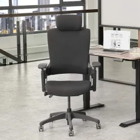 Ergonomic High Swivel Executive Chair with Adjustable Height Head 3D Arm Rest Lumbar Support, Black Fabric