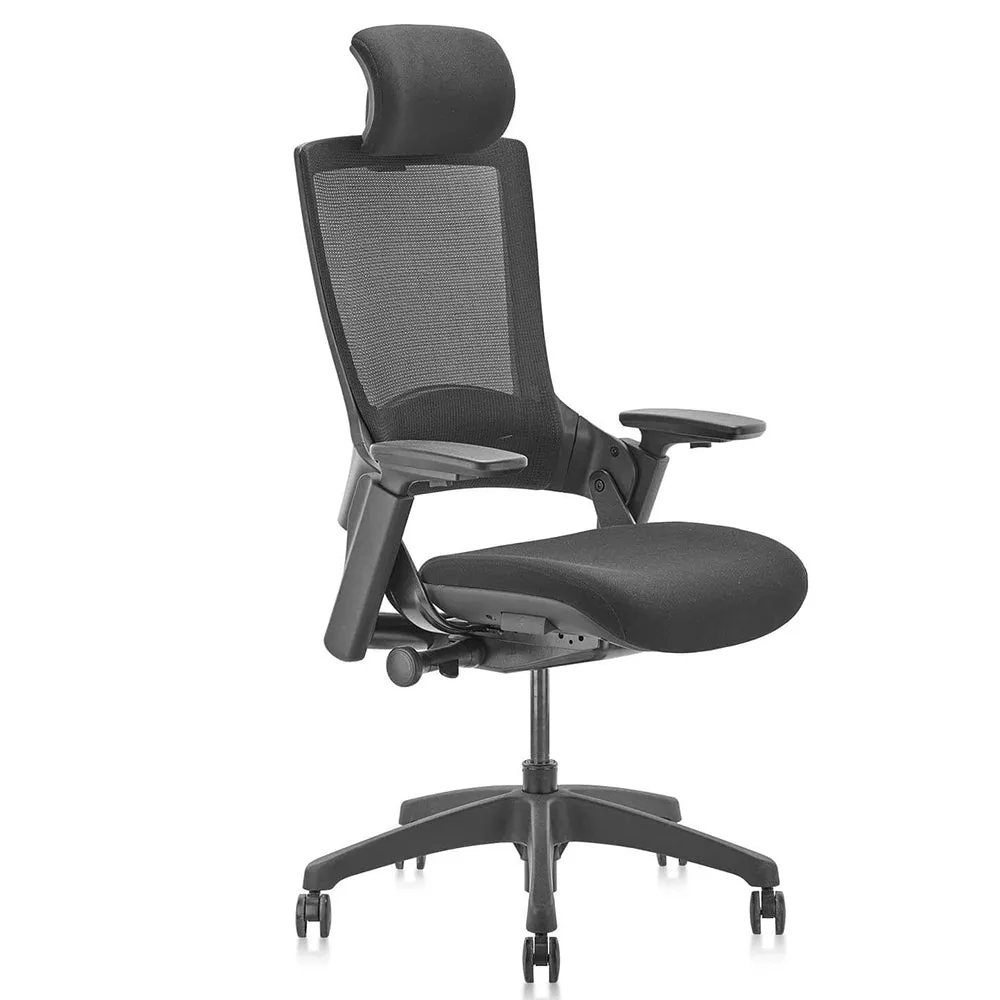 Ergonomic High Swivel Executive Chair with Adjustable Height Head 3D Arm Rest Lumbar Support, Black Mesh