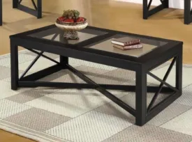 Espresso Wood Coffee Table with Glass Top and X-Skirts