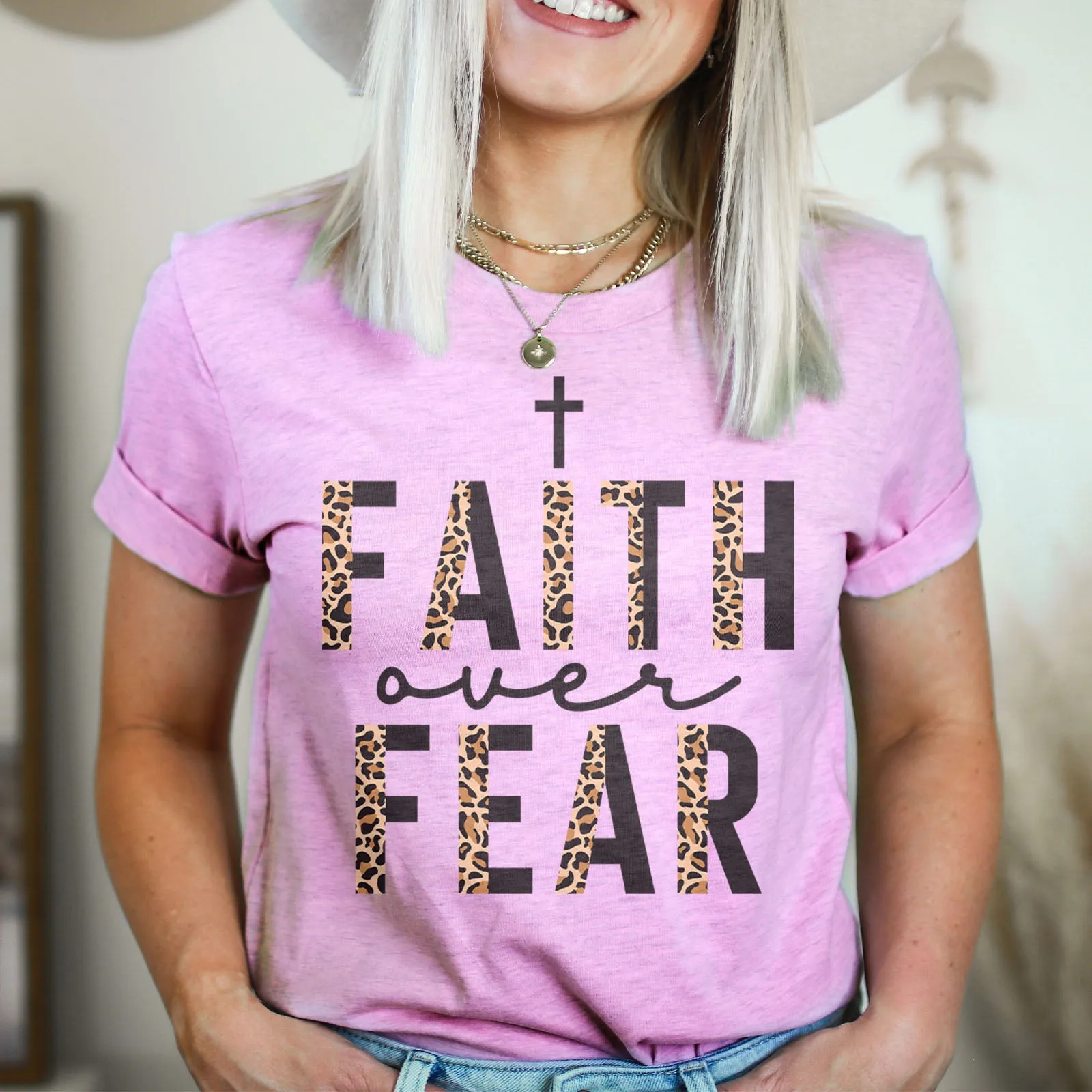 Faith Over Fear Half Leopard Black Tee