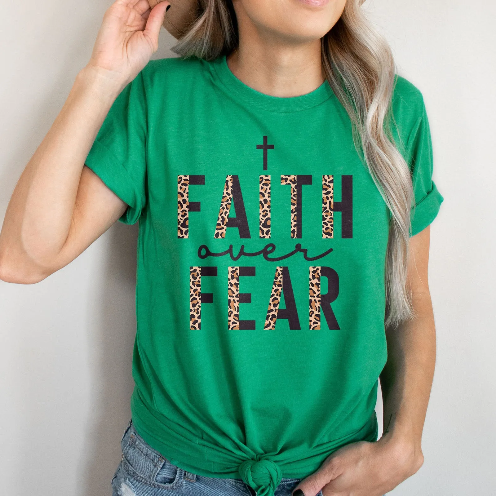 Faith Over Fear Half Leopard Black Tee