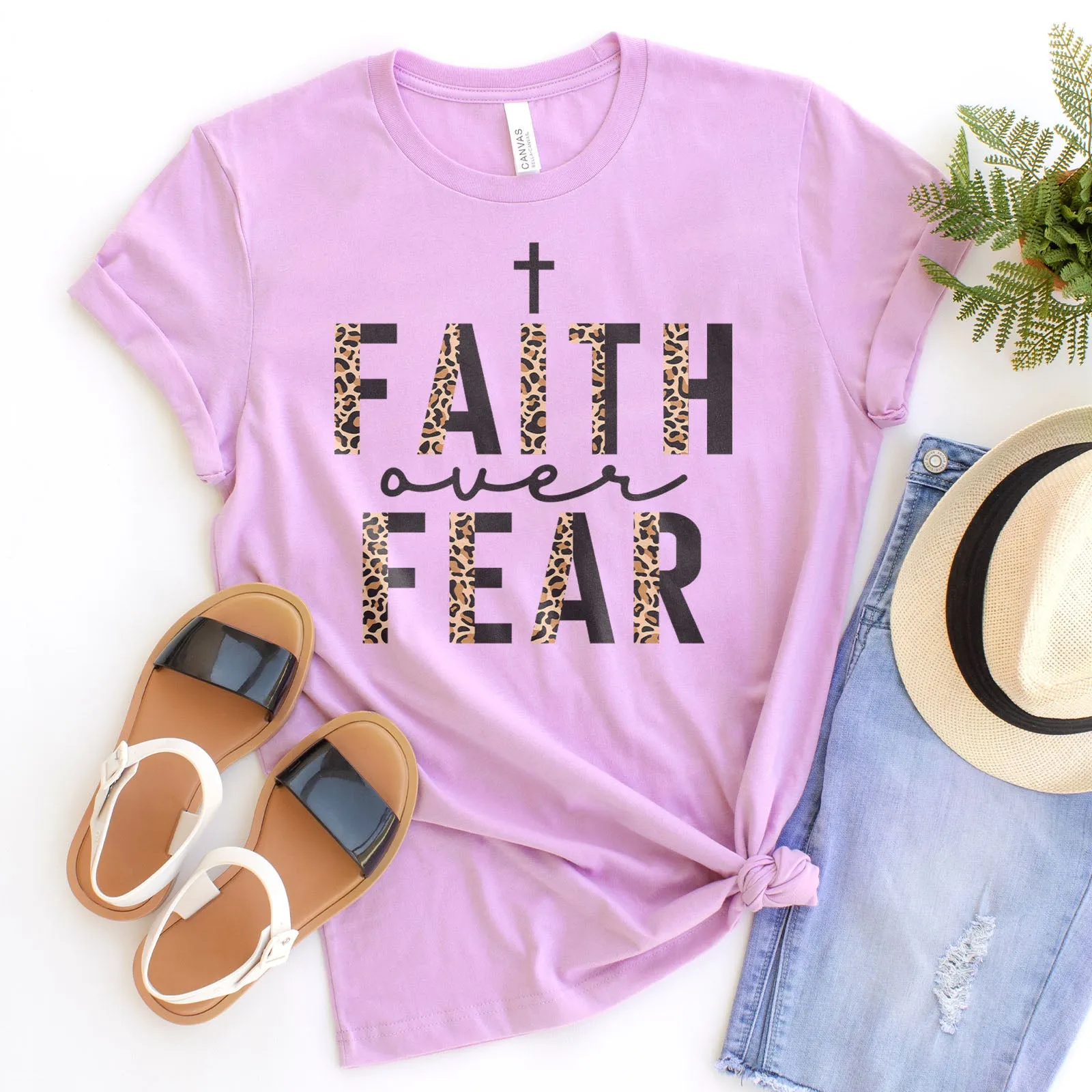 Faith Over Fear Half Leopard Black Tee