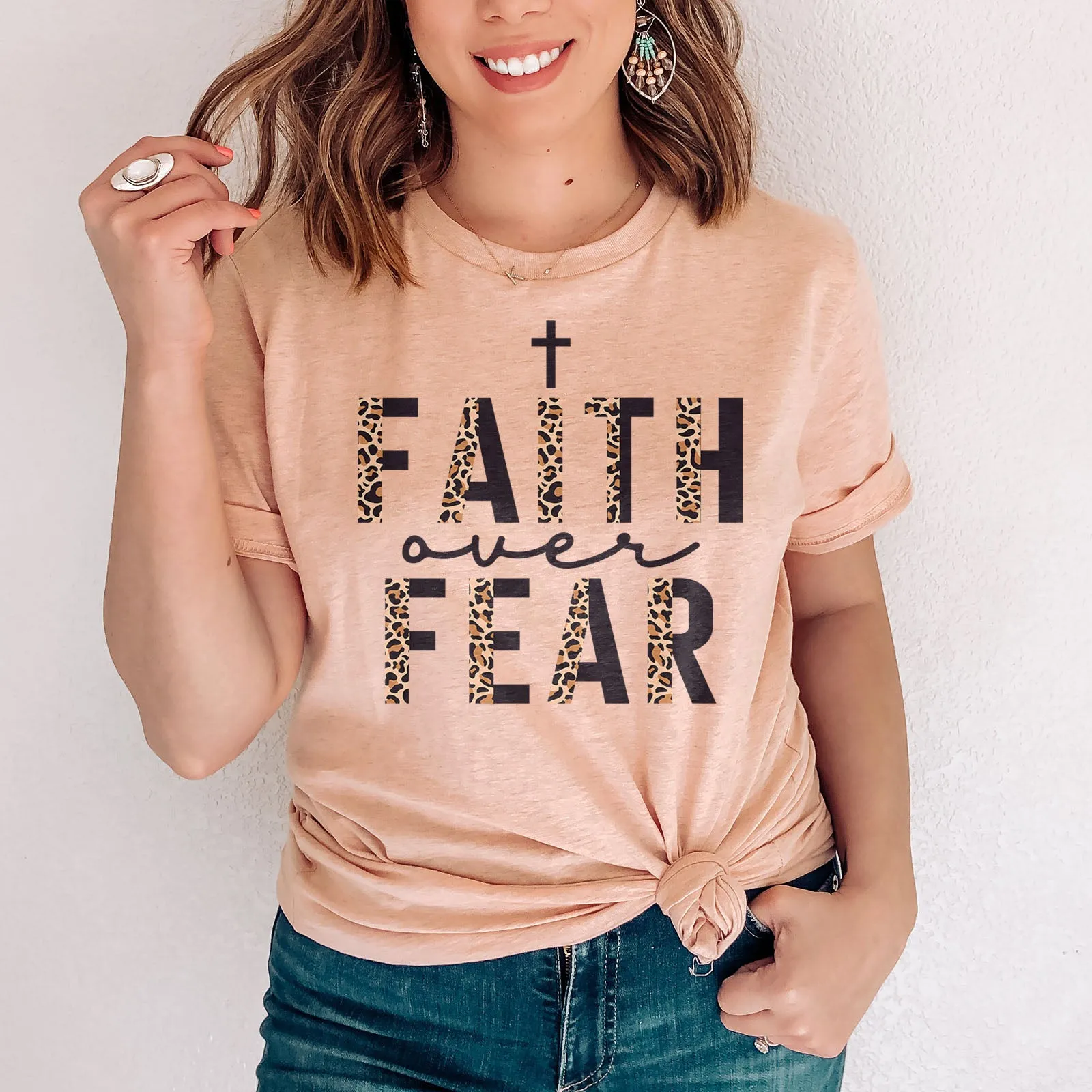 Faith Over Fear Half Leopard Black Tee