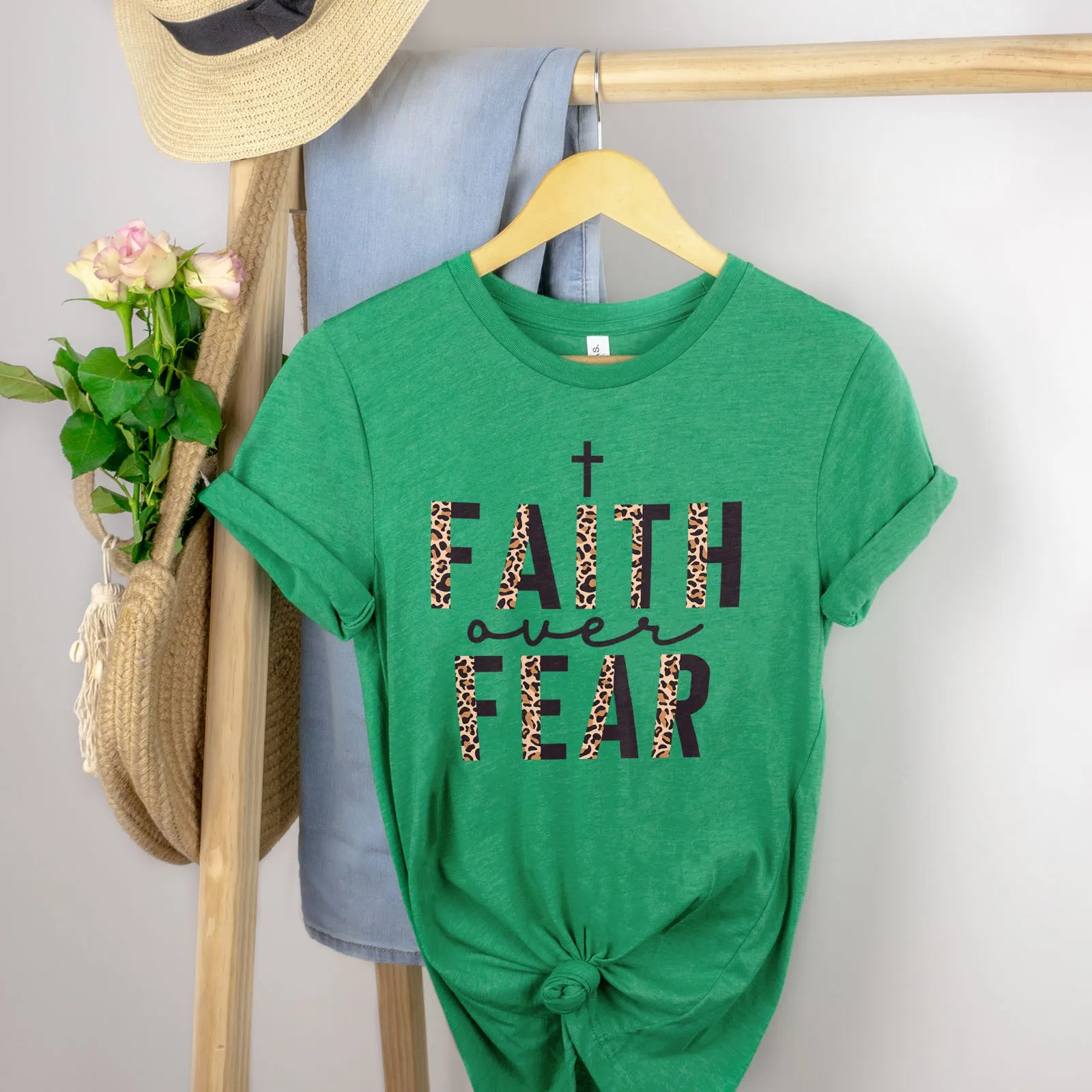 Faith Over Fear Half Leopard Black Tee