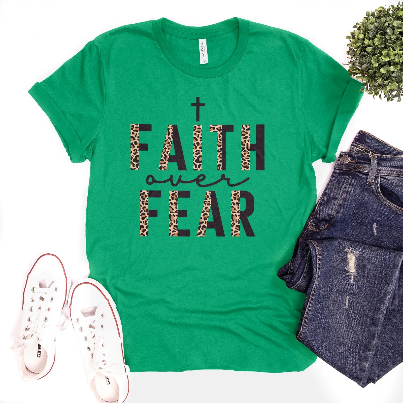 Faith Over Fear Half Leopard Black Tee