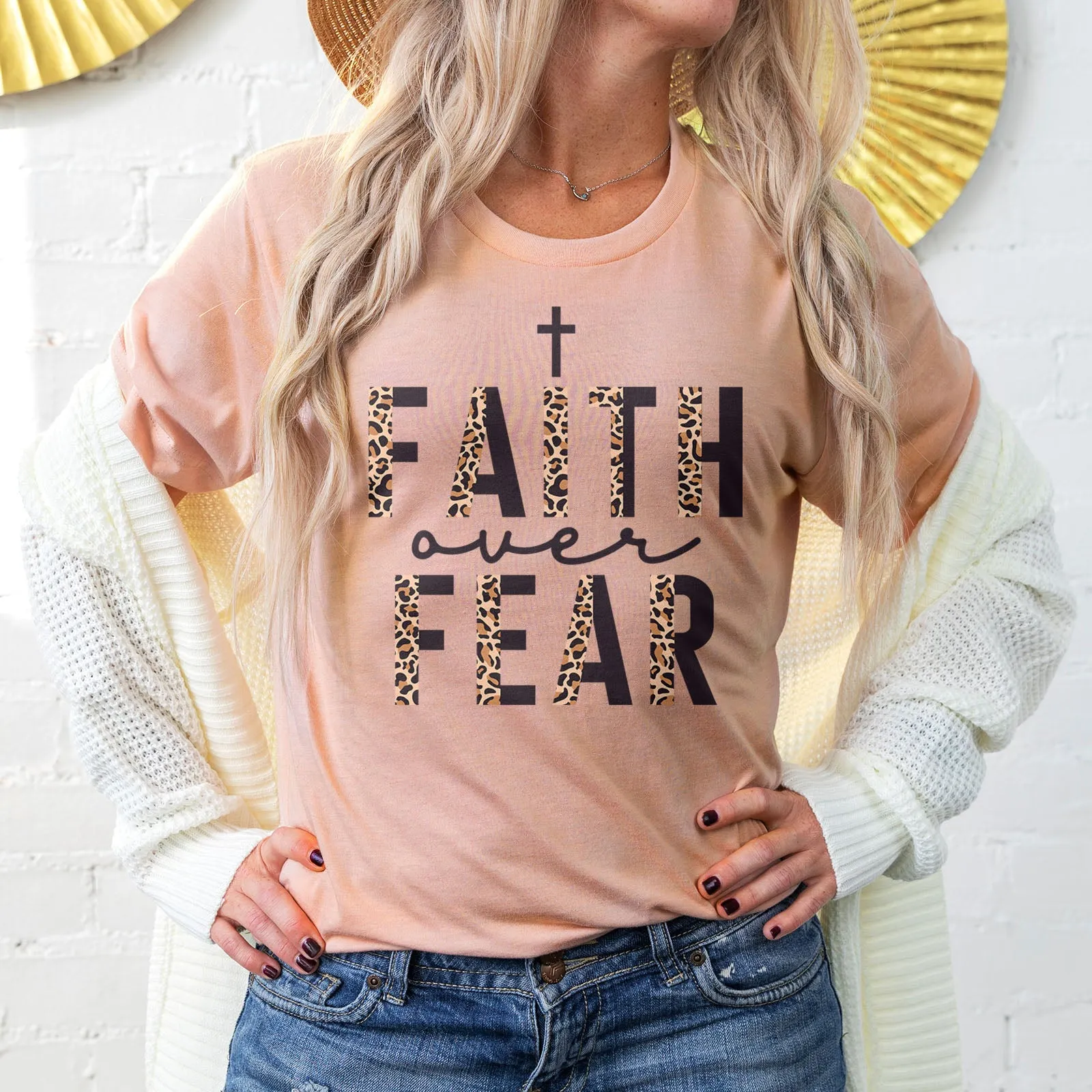 Faith Over Fear Half Leopard Black Tee