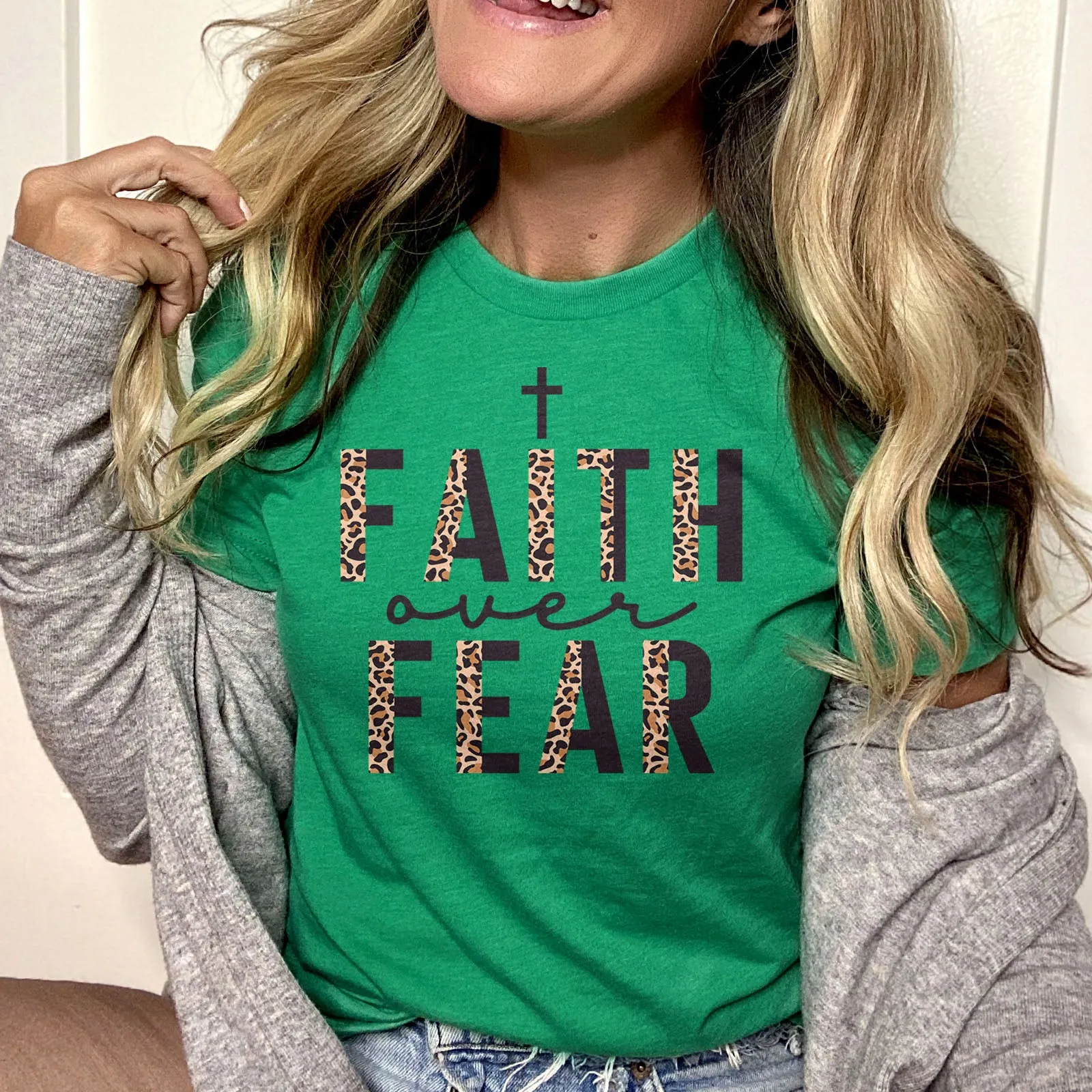 Faith Over Fear Half Leopard Black Tee