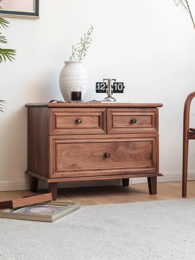 FULLY ASSEMBLED 3-DRAWER SOLID WOOD NIGHTSTAND WALNUT