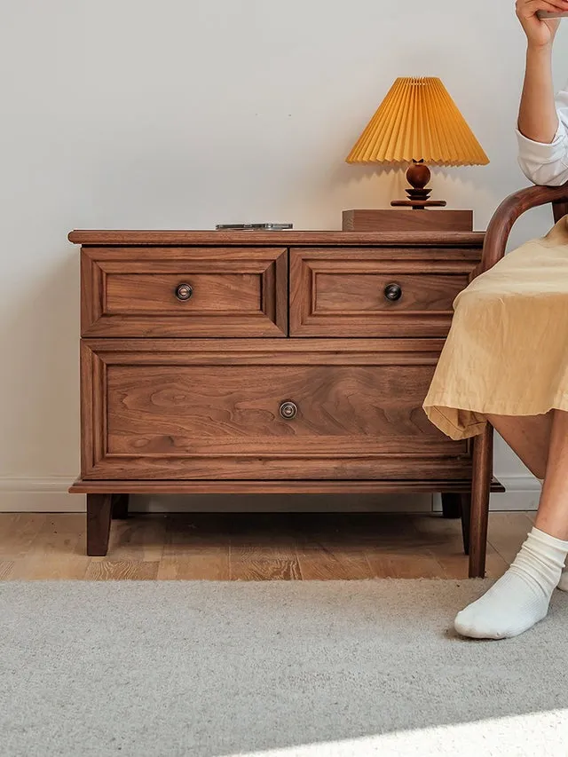 FULLY ASSEMBLED 3-DRAWER SOLID WOOD NIGHTSTAND WALNUT