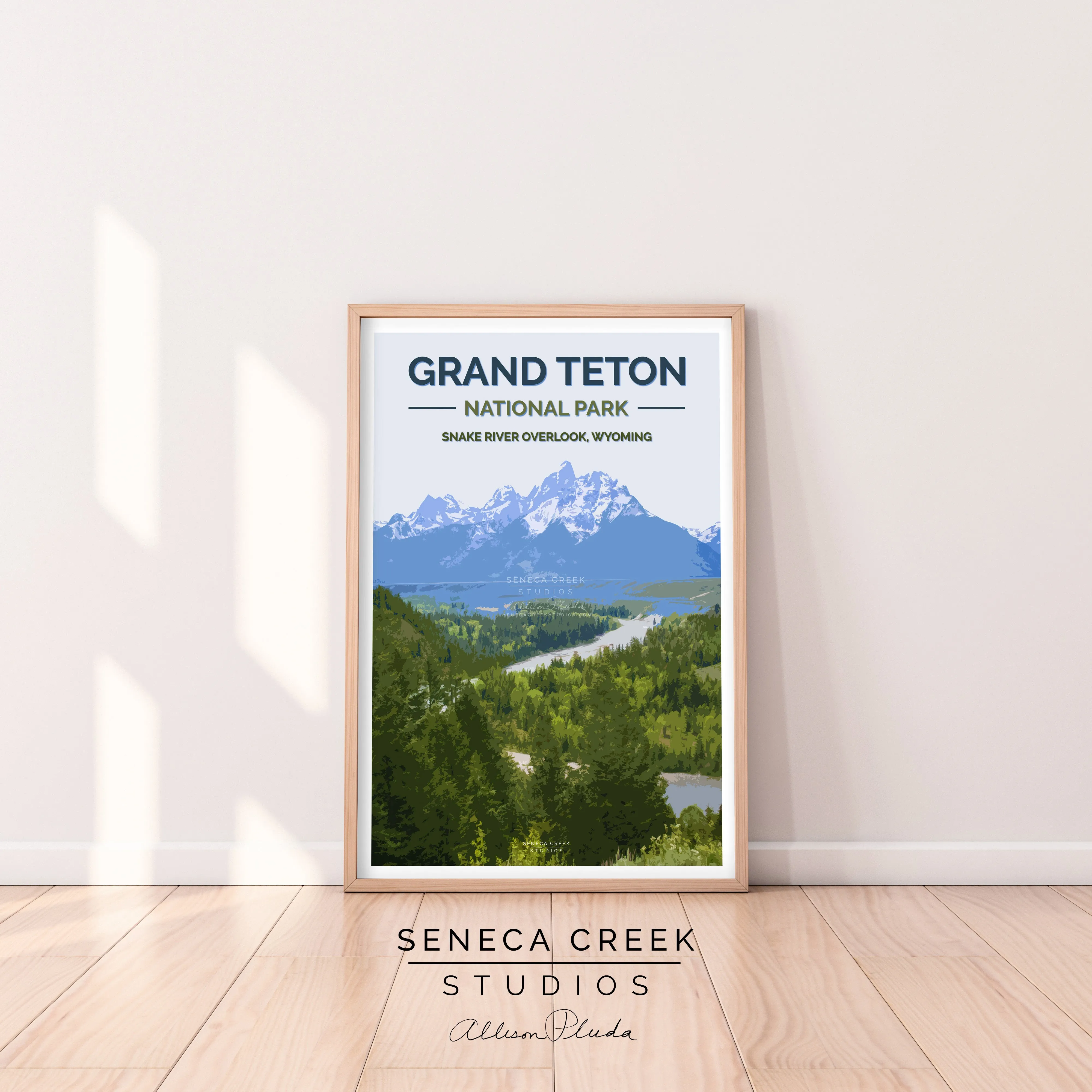 “Grand Teton National Park, Snake River Overlook” 12x18 High Quality Vintage Poster Art Print - Original Artwork