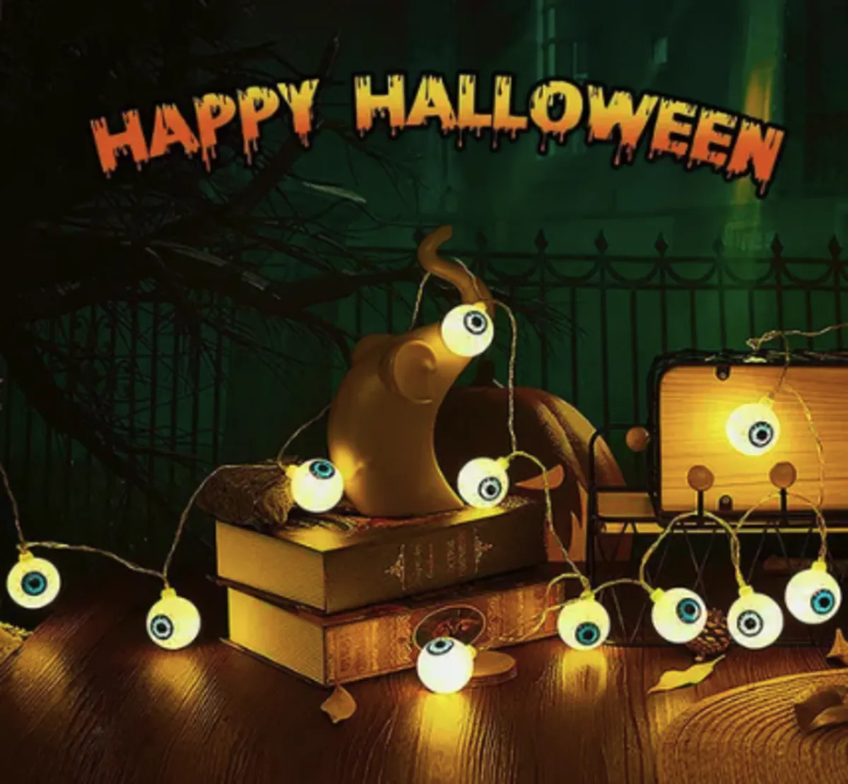 Halloween LED String Lights Pumpkin, Ghost, Eyeball, Cat, Skull, and Spider LED Decorations for Indoor & Outdoor Halloween Decor (Eyeball)