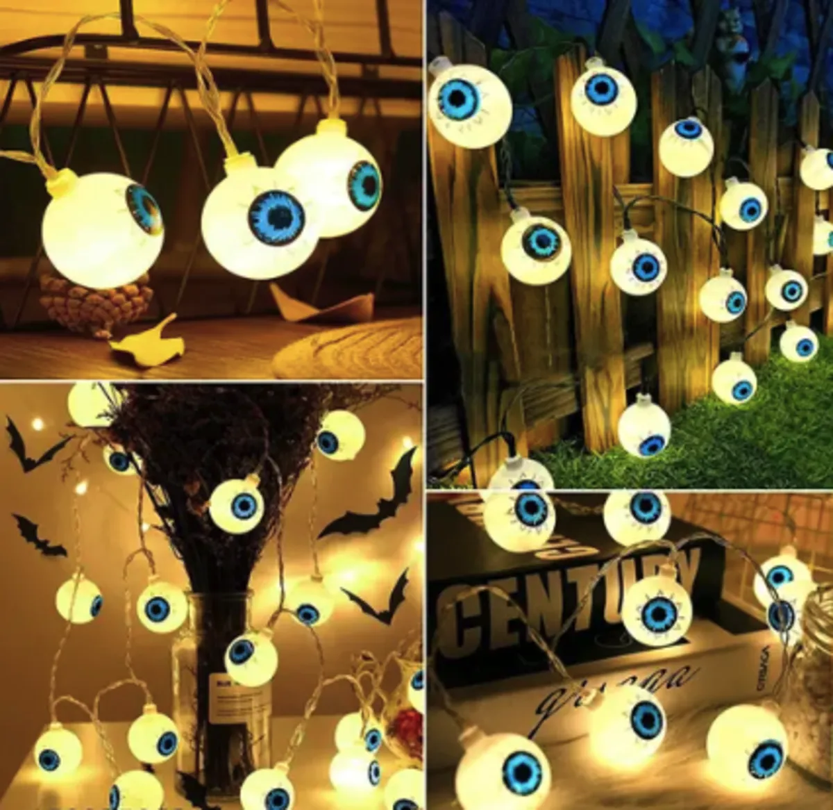 Halloween LED String Lights Pumpkin, Ghost, Eyeball, Cat, Skull, and Spider LED Decorations for Indoor & Outdoor Halloween Decor (Eyeball)