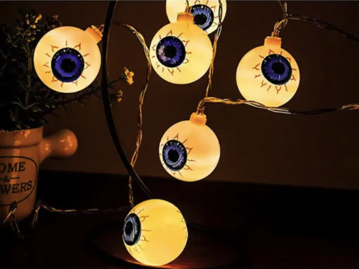 Halloween LED String Lights Pumpkin, Ghost, Eyeball, Cat, Skull, and Spider LED Decorations for Indoor & Outdoor Halloween Decor (Eyeball)