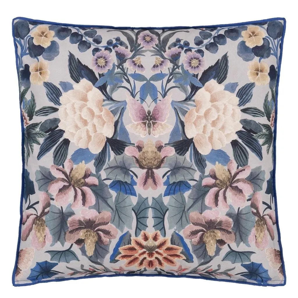 Ikebana Damask Slate Blue Decorative Pillow by Designers Guild