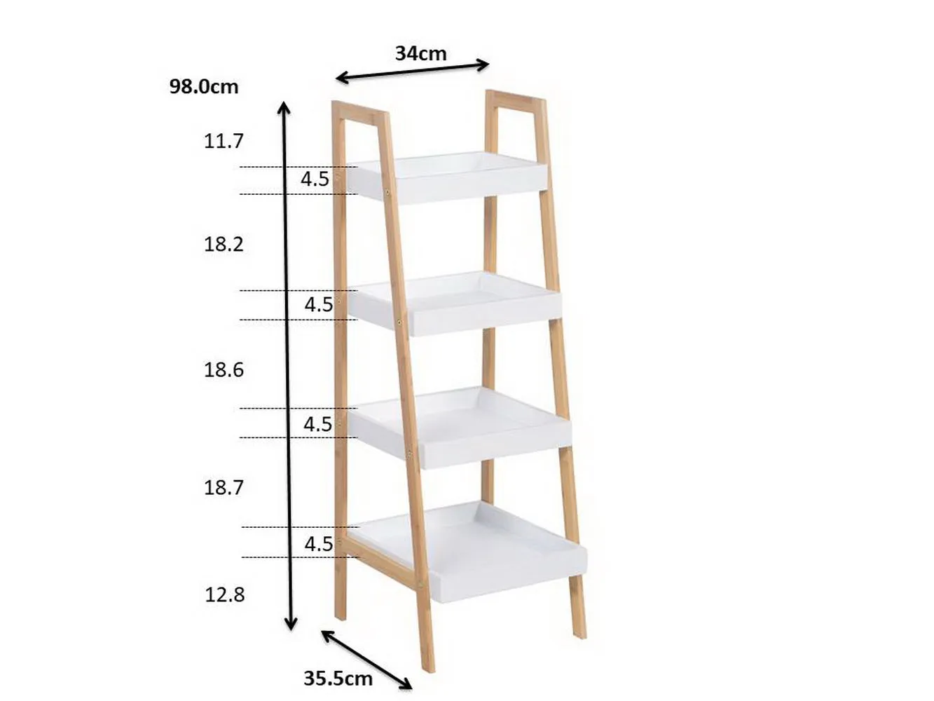 Kassi 4-Tier Bamboo Ladder Box Shelving Unit