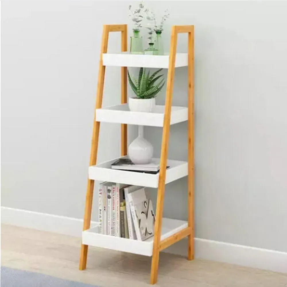 Kassi 4-Tier Bamboo Ladder Box Shelving Unit