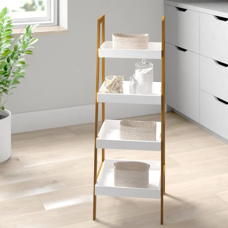 Kassi 4-Tier Bamboo Ladder Box Shelving Unit