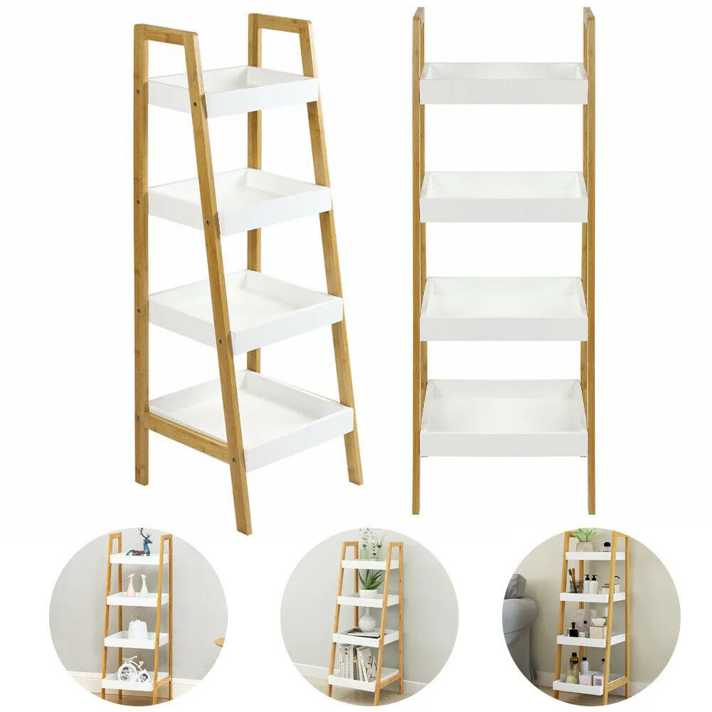 Kassi 4-Tier Bamboo Ladder Box Shelving Unit