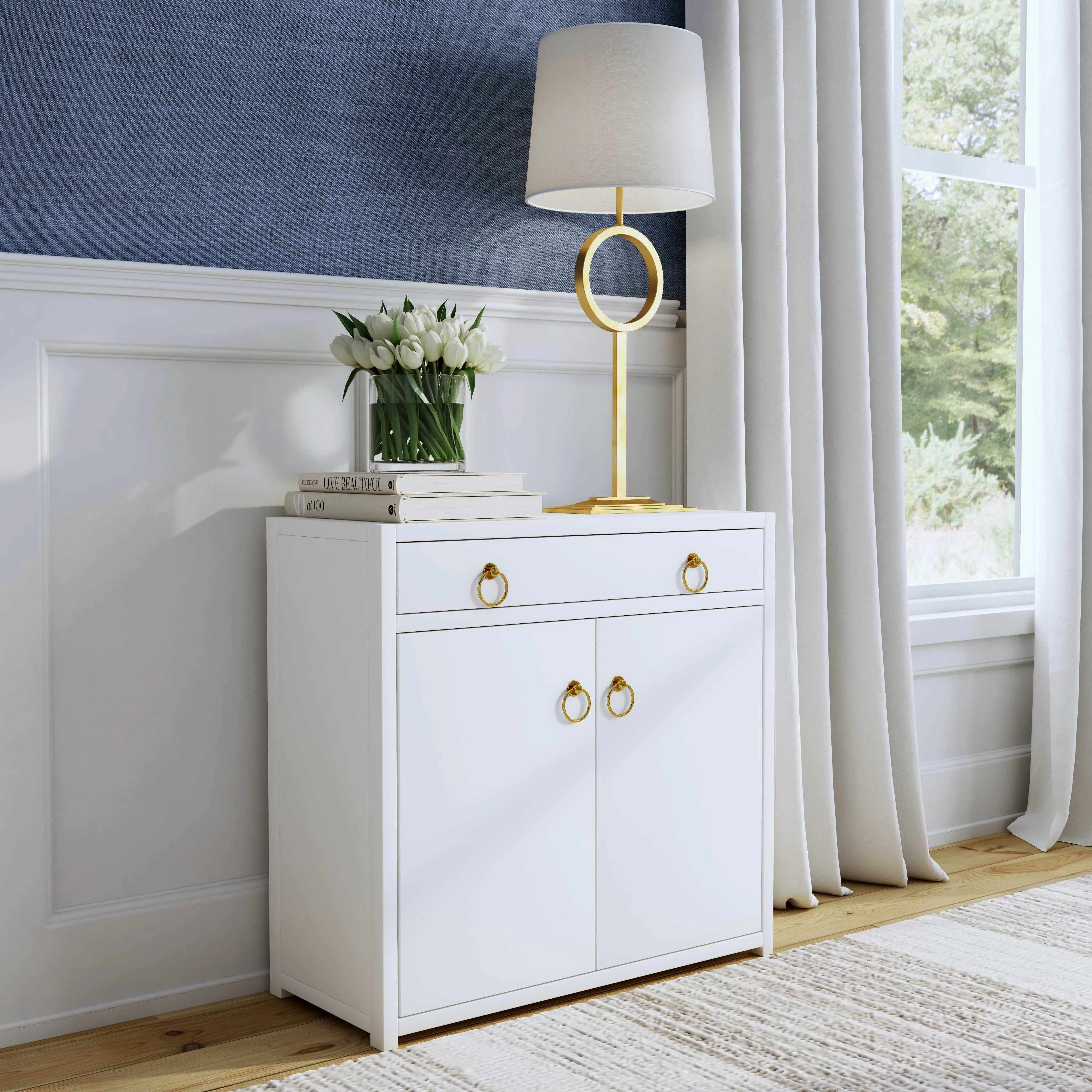 Lark 2 Door Cabinet with Storage in White  5673304