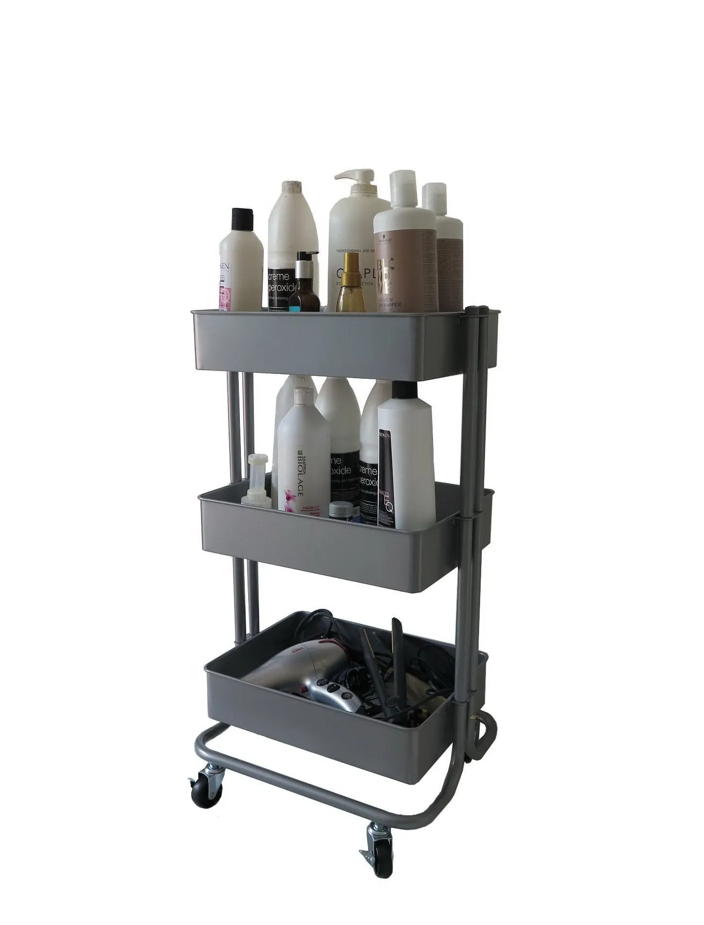 Lena 3-Tier Storage Rolling Cart, For Office/Beauty Salon/Home,Grey