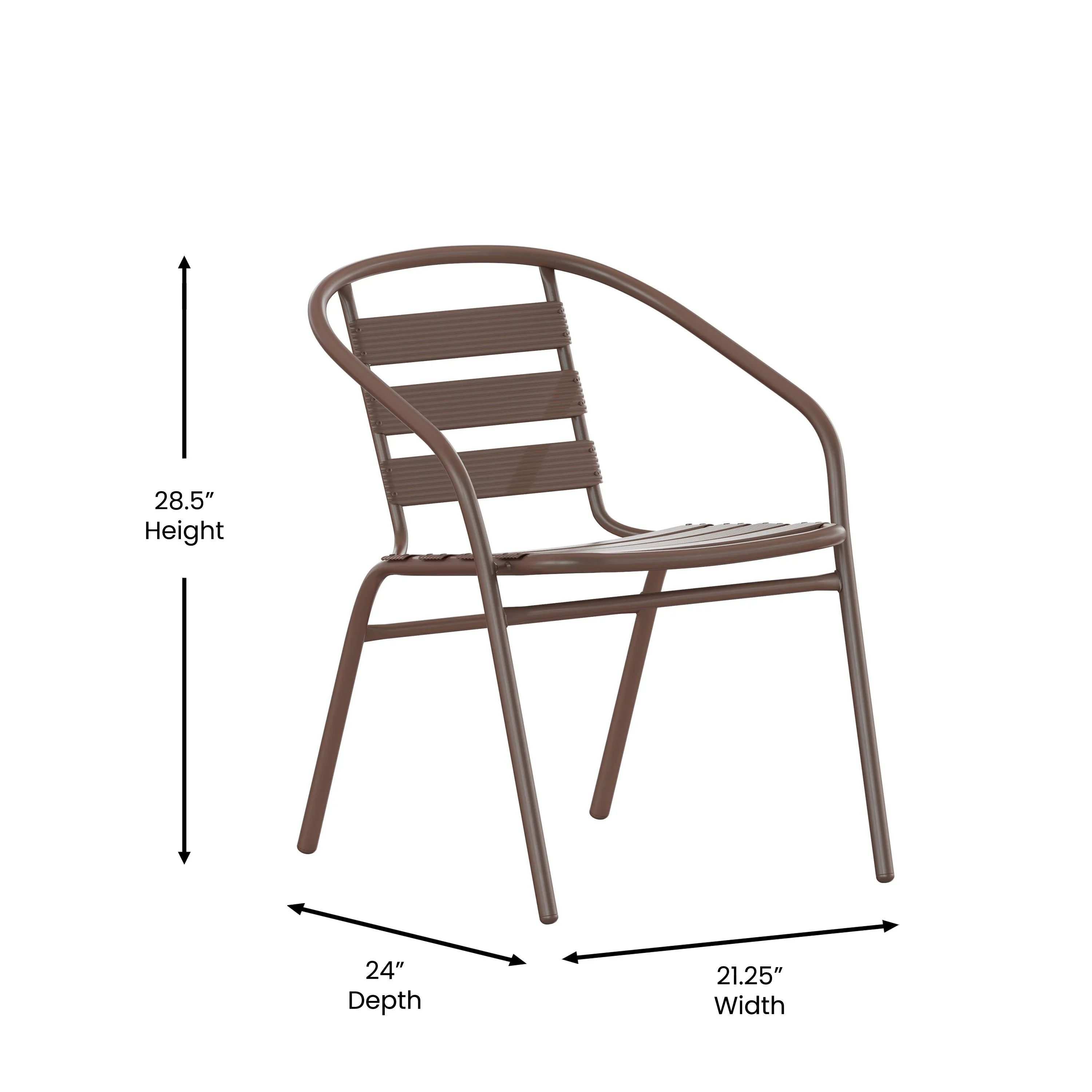 Lila 23.75'' Round Glass Metal Table with 2 Metal Aluminum Slat Stack Chairs