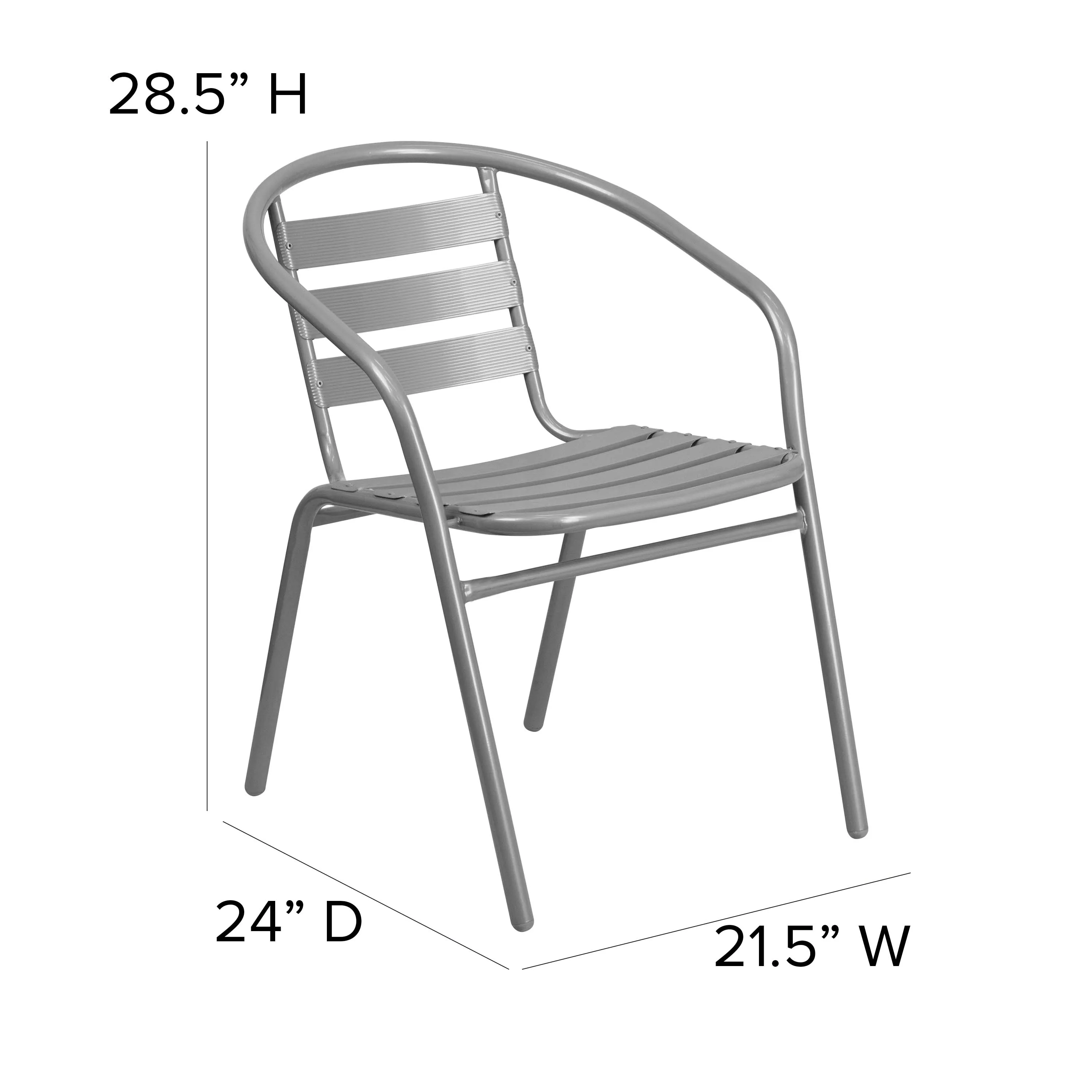 Lila 23.75'' Round Glass Metal Table with 2 Metal Aluminum Slat Stack Chairs