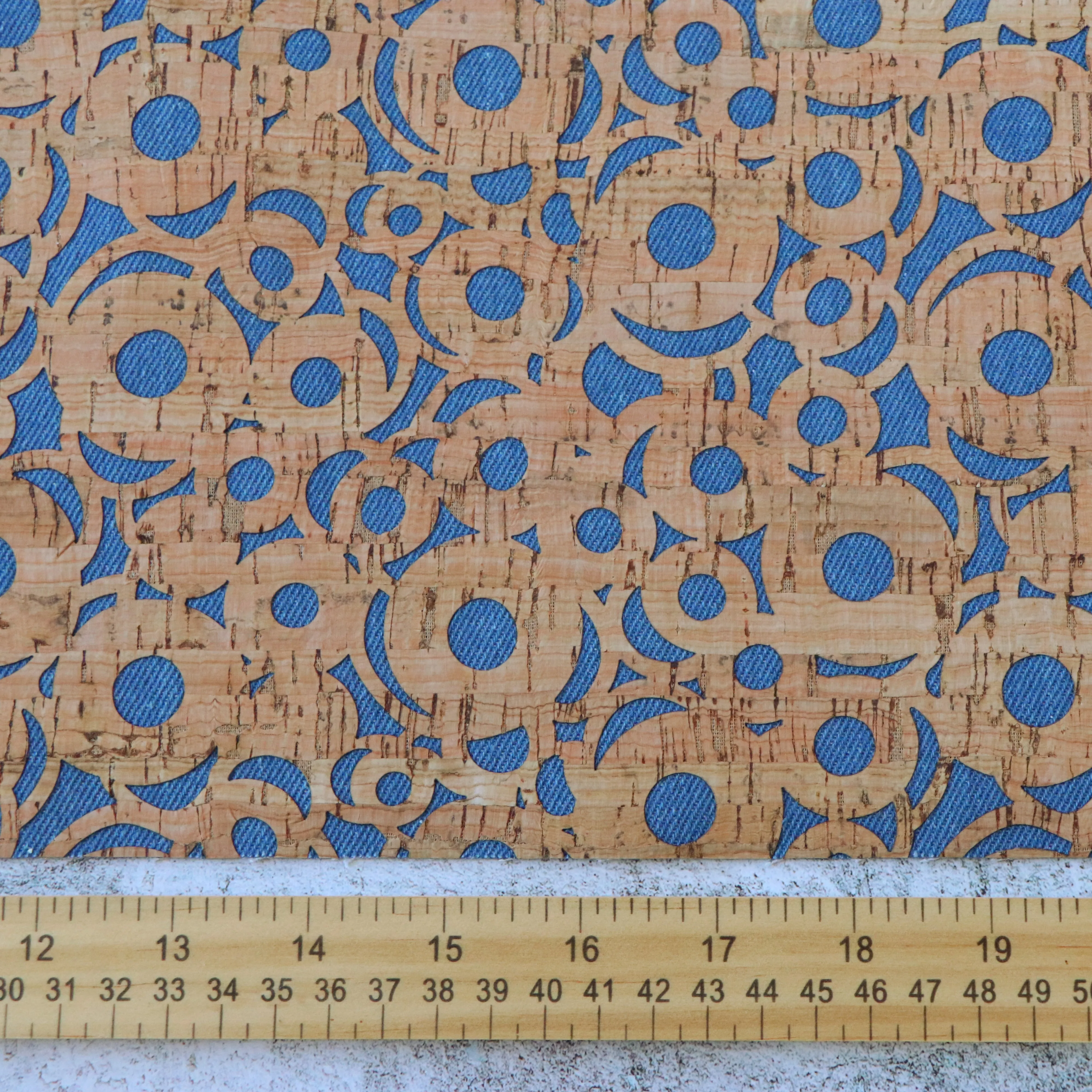 Lite Denim Canvas Cheery O's Cork Fabric