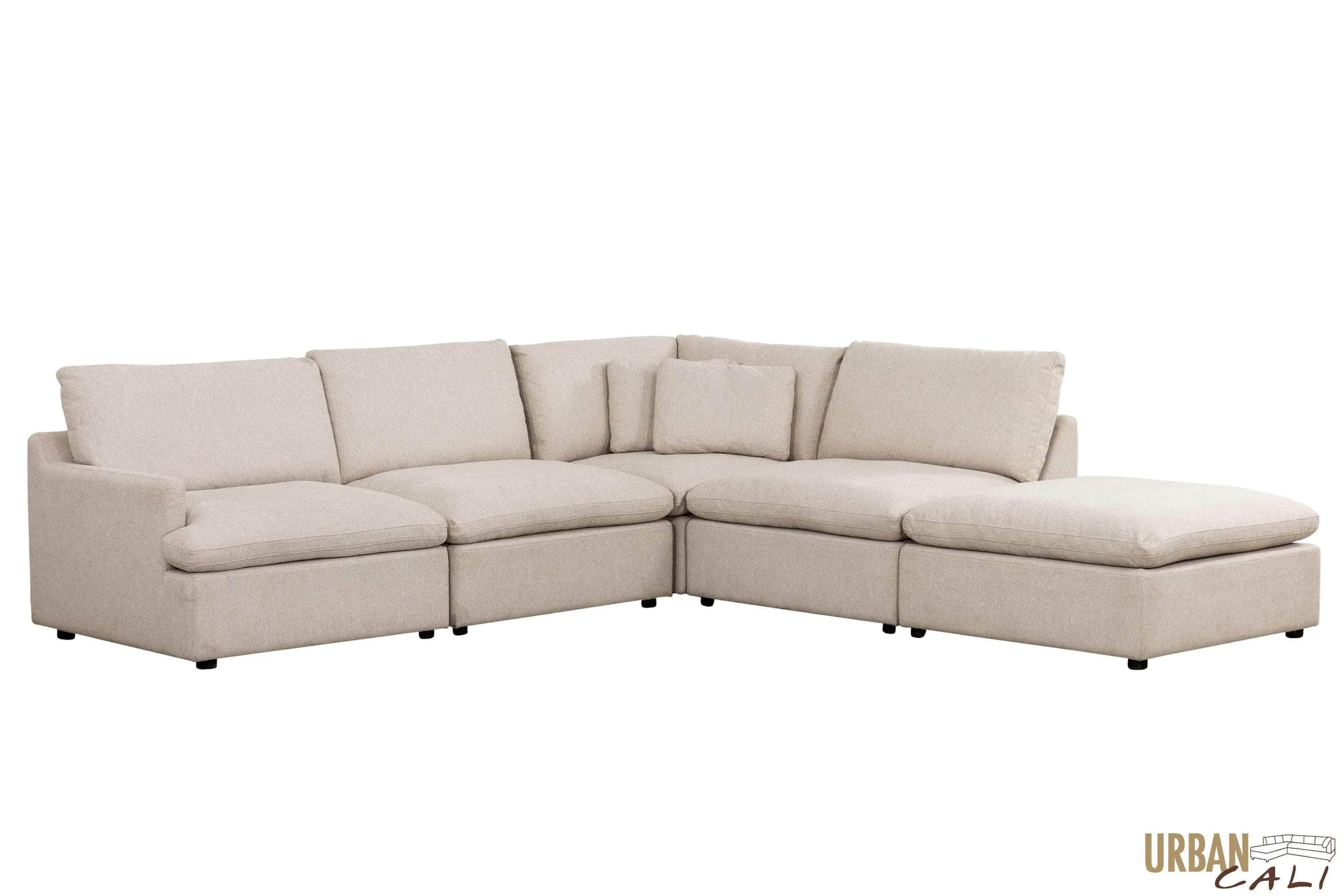 Long Beach Modular L-Shaped Sectional Sofa with Ottoman in Axel Beige