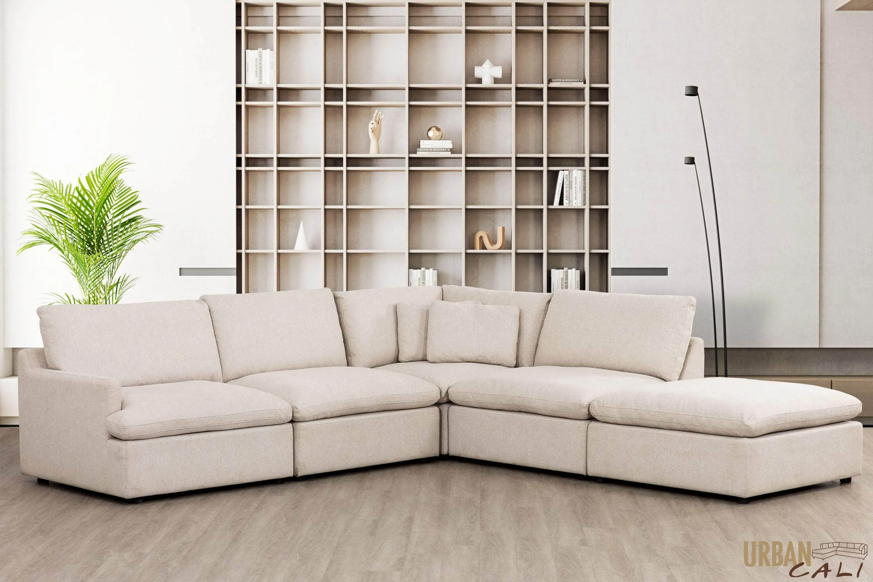 Long Beach Modular L-Shaped Sectional Sofa with Ottoman in Axel Beige