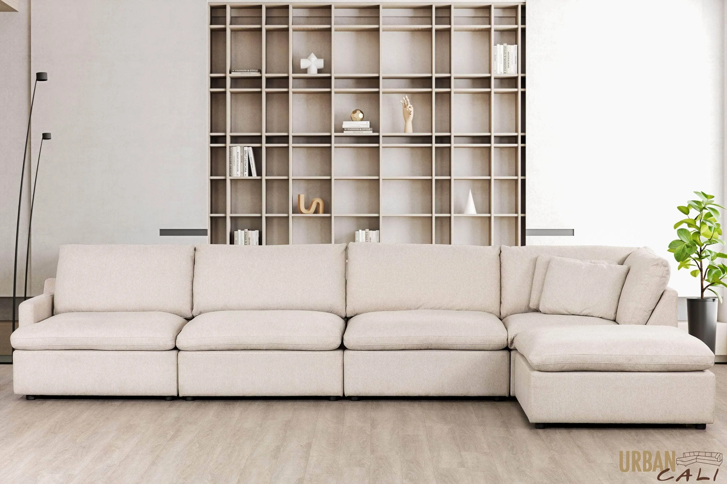 Long Beach Modular L-Shaped Sectional Sofa with Ottoman in Axel Beige