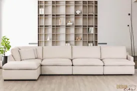 Long Beach Modular L-Shaped Sectional Sofa with Ottoman in Axel Beige