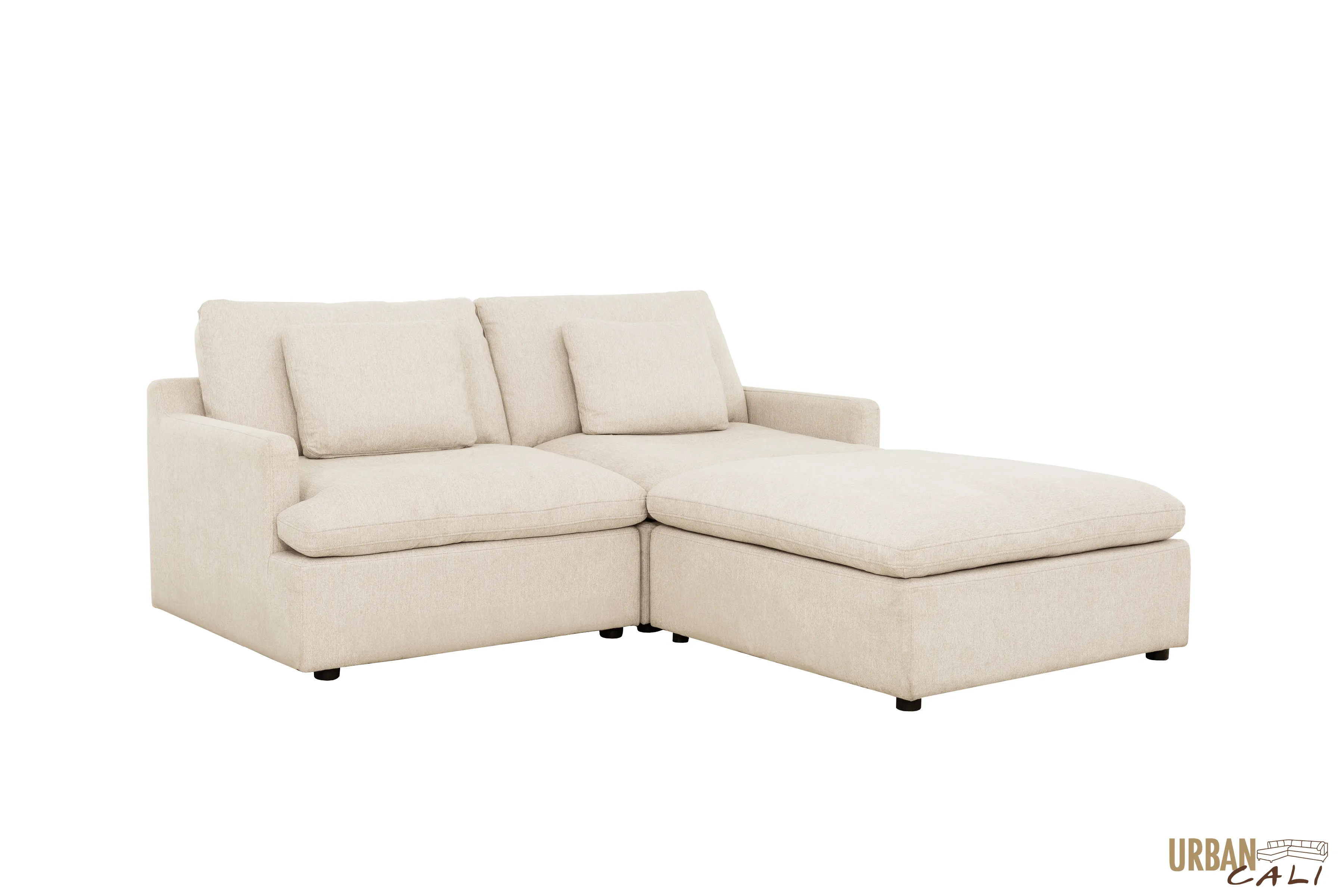 Long Beach Small Modular Sectional Sofa with Ottoman in Axel Beige