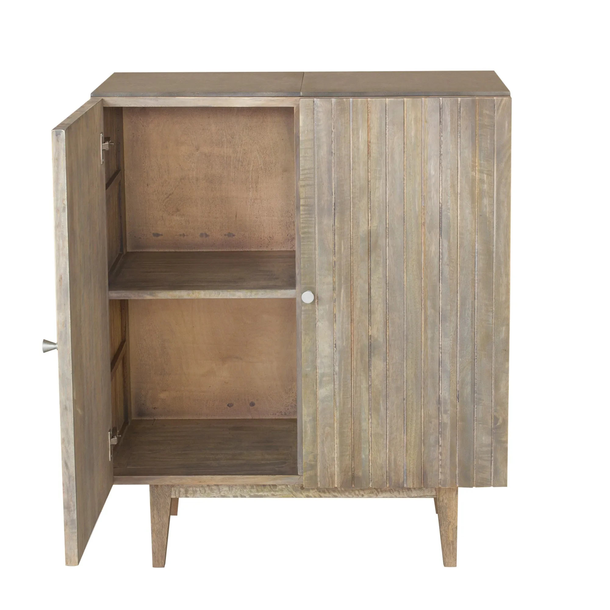 Mango Wood Slatted Drinks Storage Cabinet