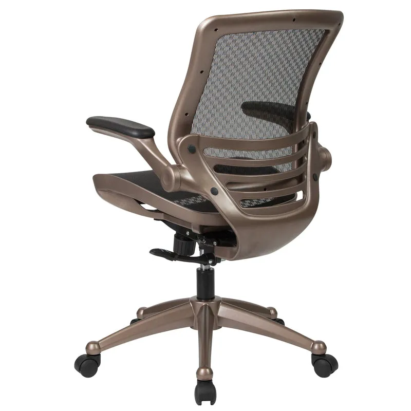 Mid-Back Transparent Black Mesh Executive Swivel Office Chair with Flip-Up Arms