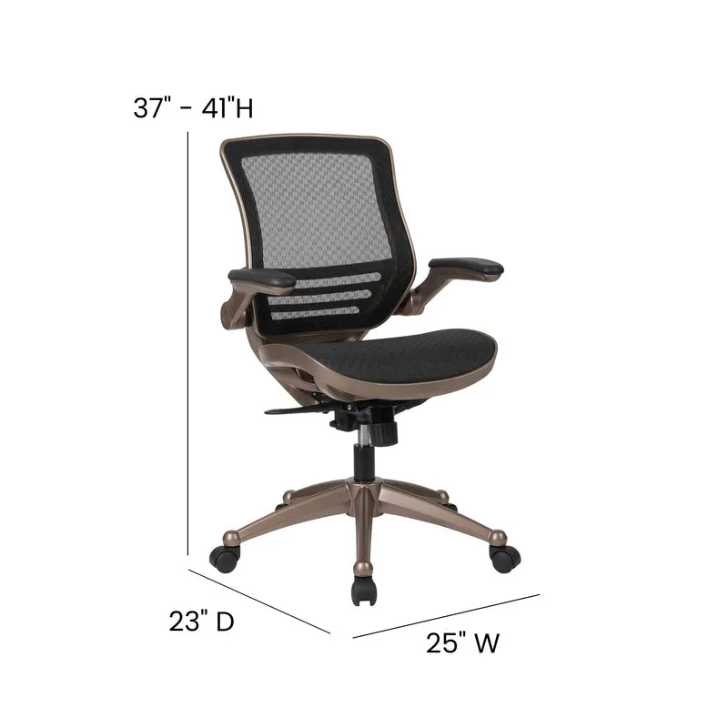 Mid-Back Transparent Black Mesh Executive Swivel Office Chair with Flip-Up Arms