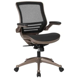 Mid-Back Transparent Black Mesh Executive Swivel Office Chair with Flip-Up Arms