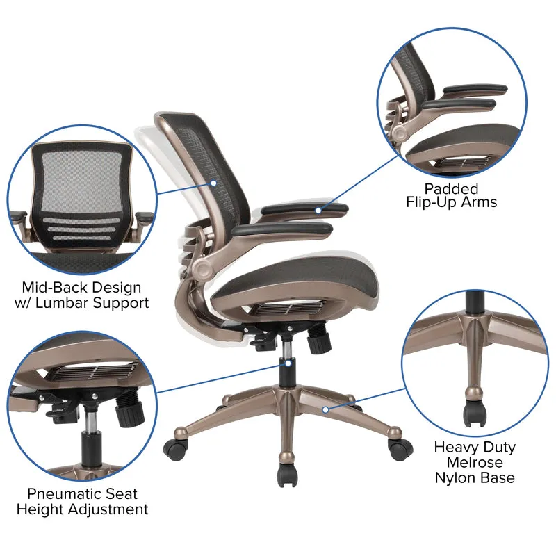 Mid-Back Transparent Black Mesh Executive Swivel Office Chair with Flip-Up Arms