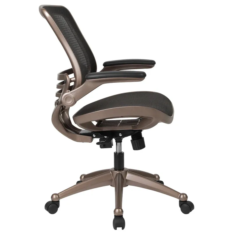 Mid-Back Transparent Black Mesh Executive Swivel Office Chair with Flip-Up Arms