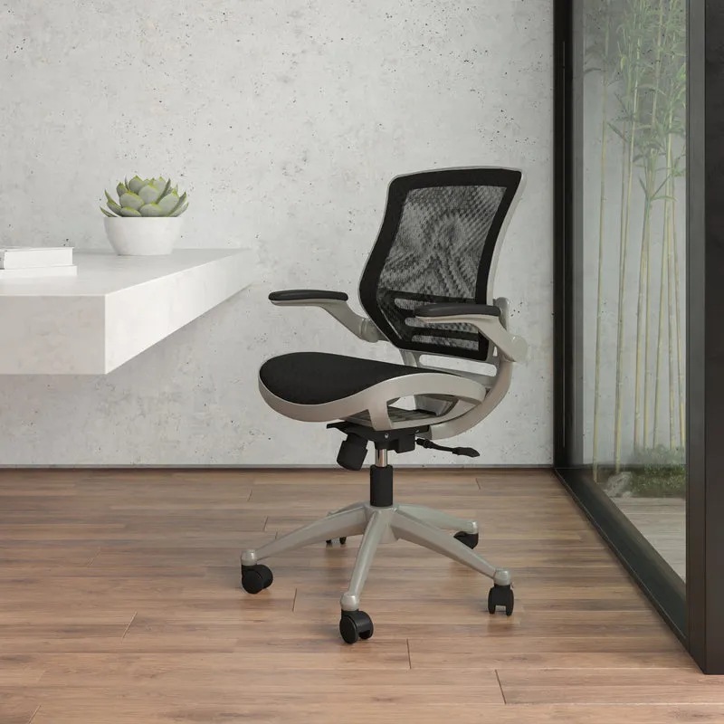 Mid-Back Transparent Black Mesh Executive Swivel Office Chair with Flip-Up Arms