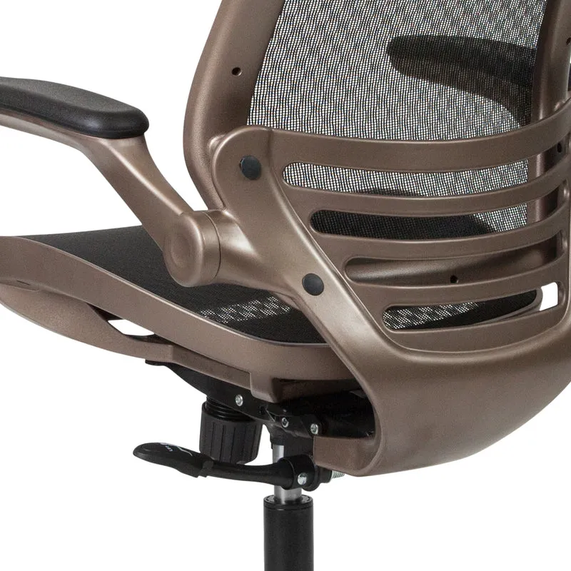 Mid-Back Transparent Black Mesh Executive Swivel Office Chair with Flip-Up Arms