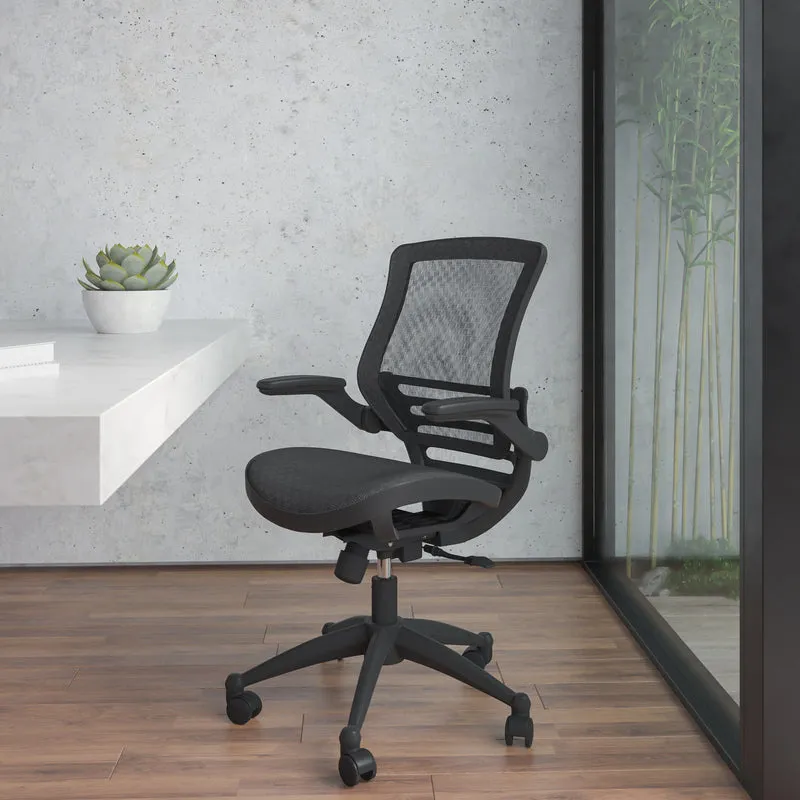 Mid-Back Transparent Black Mesh Executive Swivel Office Chair with Flip-Up Arms