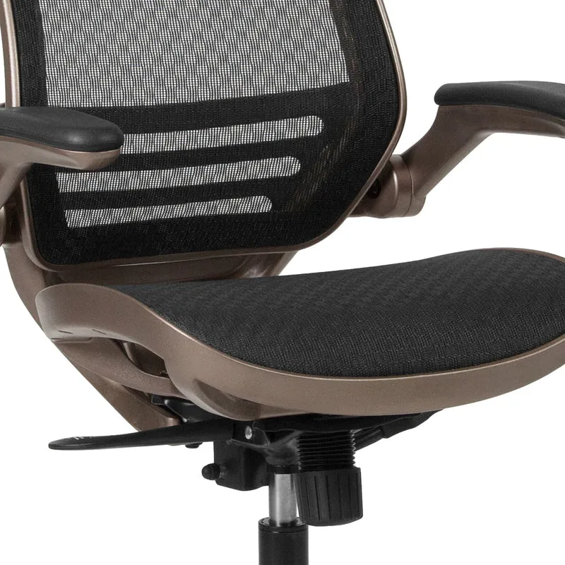 Mid-Back Transparent Black Mesh Executive Swivel Office Chair with Flip-Up Arms