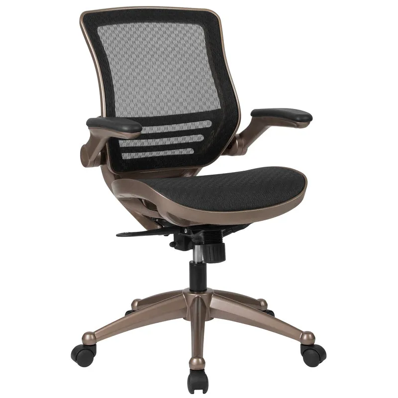 Mid-Back Transparent Black Mesh Executive Swivel Office Chair with Flip-Up Arms