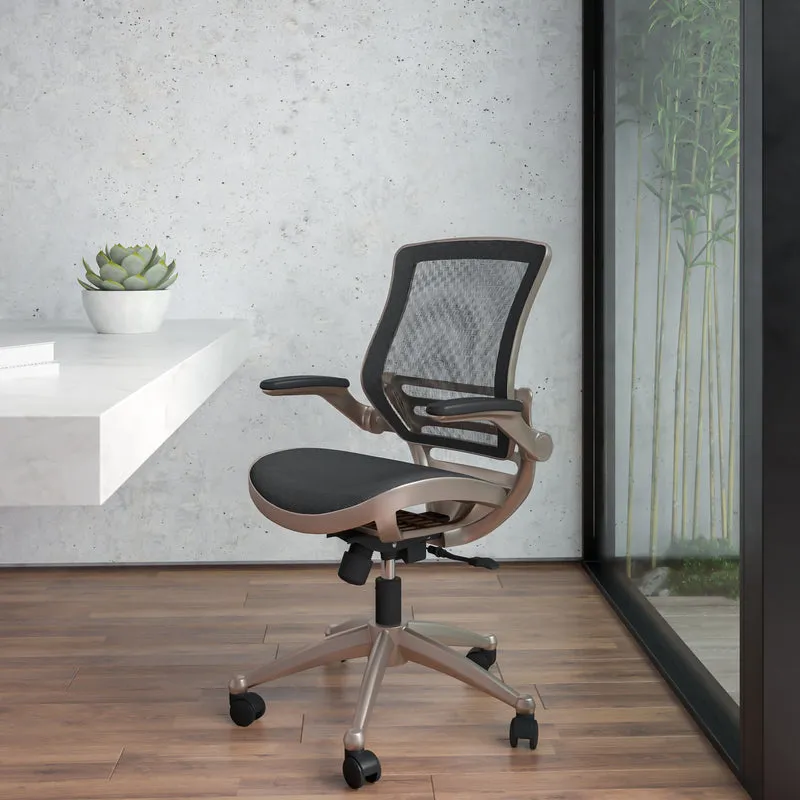 Mid-Back Transparent Black Mesh Executive Swivel Office Chair with Flip-Up Arms