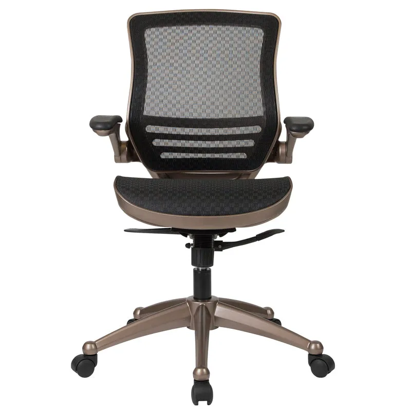 Mid-Back Transparent Black Mesh Executive Swivel Office Chair with Flip-Up Arms