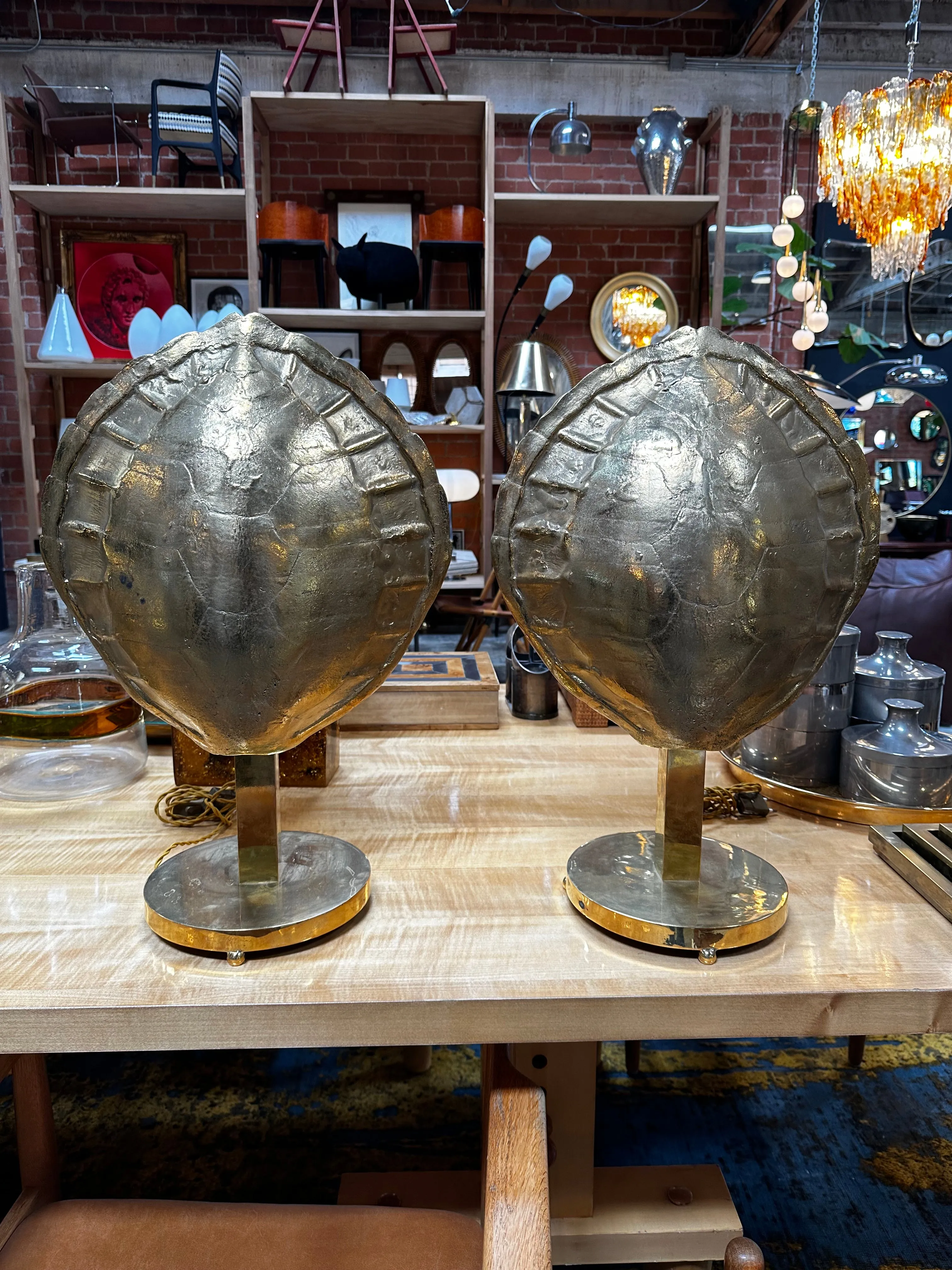 Mid century Italian Fully Brass Shell Table Lamps 1960s